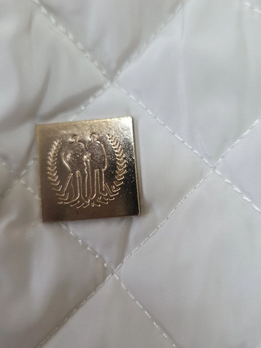 White Quilted Bomber Jacket with Gold-Tone Details - Picture 4 of 4